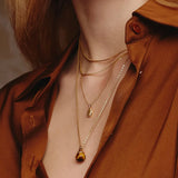 Gold Tiger Eye Droplet Pendant Necklace