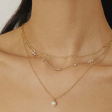 Gold Sparkling Bezel Cubic Zirconia Station Necklace