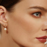 Gold Tennis Beaded Stone Shell Pearl Drop Stud Earrings