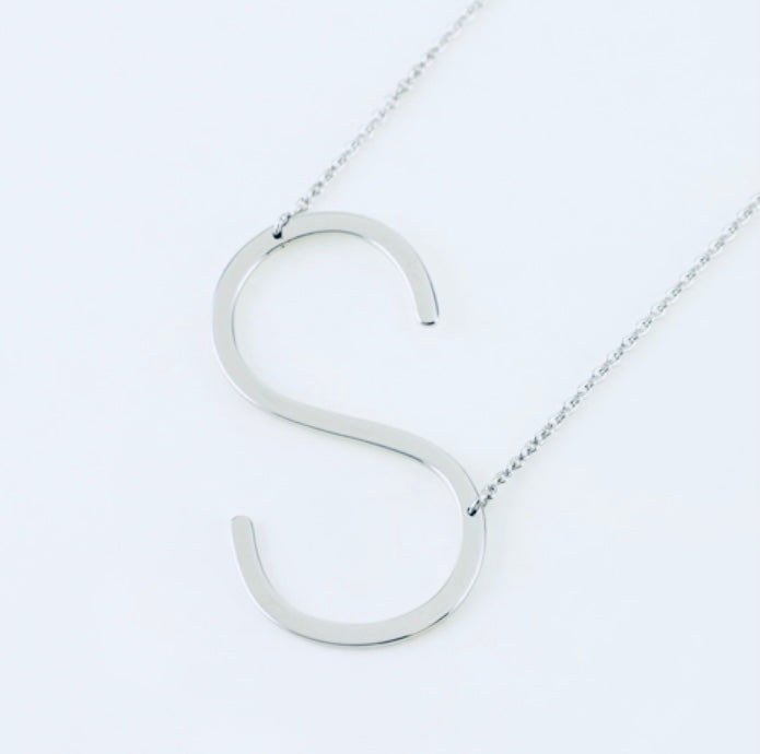 Large Initial Necklace Stainless Steel Big Letter Necklace 