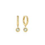 Gold Dangling Mint Green Huggie Hoop Earrings