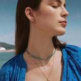 Gold Dangling Mint Green Huggie Hoop Earrings