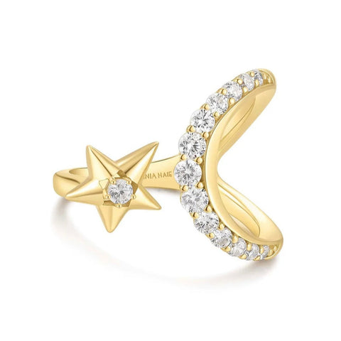 Sparkling Moon and Star Ring