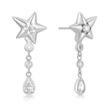 Silver Sparkling Star Drop Stud Earrings