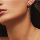 Silver Sparkling Star Drop Stud Earrings