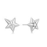 Silver Sparkling Star Drop Stud Earrings