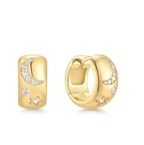 Gold Celestial Chunky Huggie Hoop Earrings