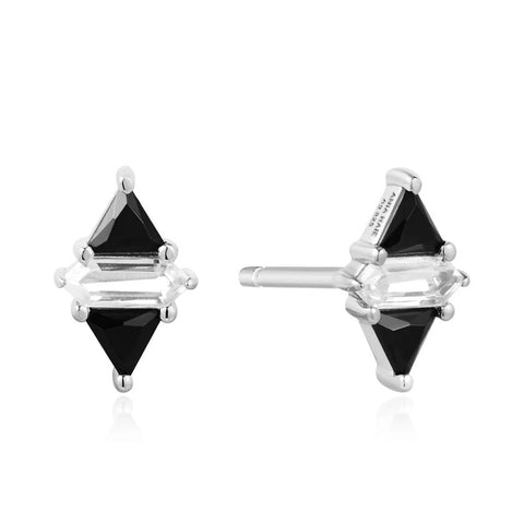 Silver Triangle Black & White Stud Earrings