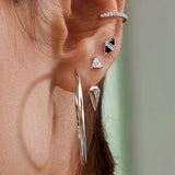 Silver Triangle Black & White Stud Earrings