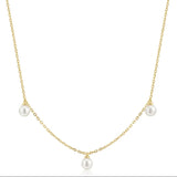 Gold Triple Shell Pearl Station Necklace