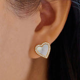 Gold Mother of Pearl Halo Heart Earrings