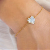 Gold Mother of Pearl Halo Heart Bracelet
