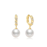Gold Shell Pearl Dangling Twisted Huggie Hoop Earrings