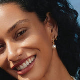 Gold Shell Pearl Dangling Twisted Huggie Hoop Earrings
