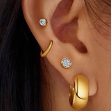 Gold Small Pave Disc Stud Earrings