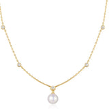 Gold Bezel-Set Station Necklace with Shell Pearl Pendant