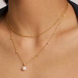 Gold Bezel-Set Station Necklace with Shell Pearl Pendant