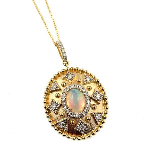 Ethiopian Opal & Diamond Pendant Necklace