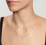 Silver Graduated Bezel Round Drop Station Necklace