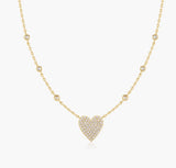 Gold Pavé Heart with Bezel Station Necklace