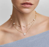 Gold Pavé Heart with Bezel Station Necklace