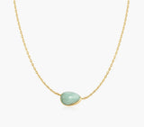 Gold Bezel Amazonite Organic Dome Pebble Necklace