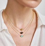 Gold Bezel Amazonite Organic Dome Pebble Necklace