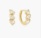 Gold Triple Half-Bezel Teardrop Huggie Hoop Earrings