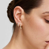 Gold Triple Half-Bezel Teardrop Huggie Hoop Earrings