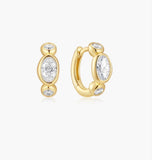 Gold Bezel Organic Pebble & Round Huggie Hoop Earrings