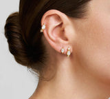 Gold Bezel Organic Pebble & Round Huggie Hoop Earrings