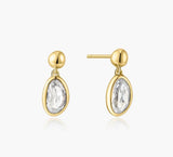 Gold Bezel Organic Pebble Dangle Stud Earrings
