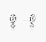 Silver Bezel Organic Pebble & Round Stud Earrings