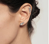 Silver Bezel Organic Pebble & Round Stud Earrings