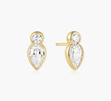 Gold Bezel Inverted Teardrop & Round Stud Earrings