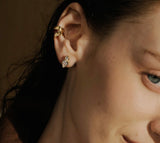 Gold Bezel Inverted Teardrop & Round Stud Earrings