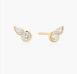Gold Bezel Round & Teardrop Stud Earrings