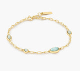 Gold Bezel Amazonite Organic Dome Pebble Station Bracelet