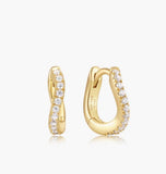 Gold Slim Pavé Wave Huggie Hoop Earrings