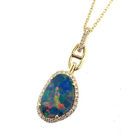 Doublet Opal Pendant with Diamonds