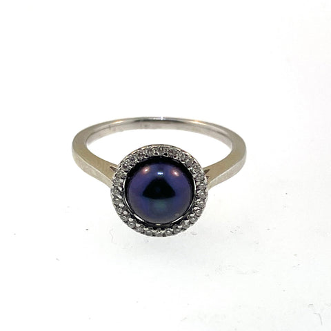 Black Pearl & Diamond Ring