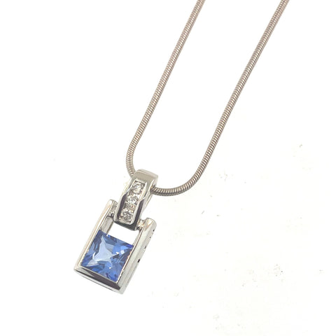 Glacier Blue Topaz and Diamond Pendant Necklace