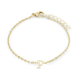 Gold IP Stainless Steel Block Initial Bracelet