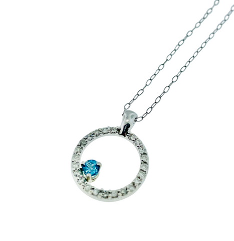 Blue Topaz & Diamond Circle Necklace