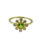 Peridot & Diamond Flower Ring