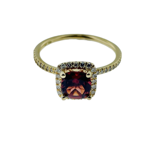 Rhodolite Garnet & Diamond Halo Ring