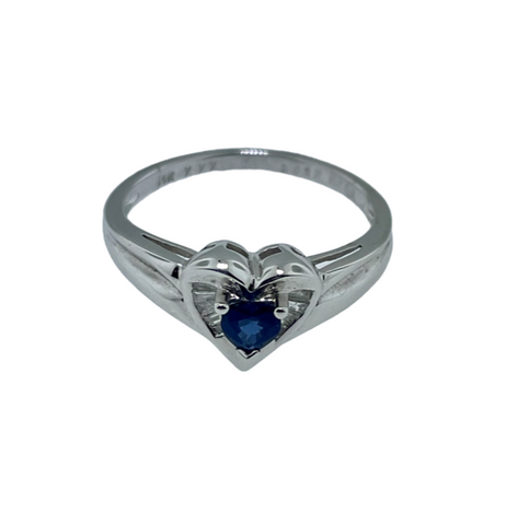 Blue Sapphire & Diamond Heart Ring