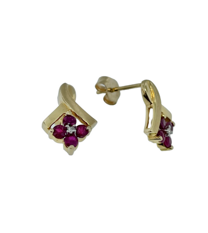 Ruby & Diamond  Flower Earrings
