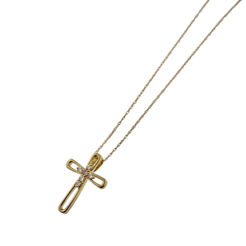 Diamond & Yellow Gold Cross Pendant Necklace