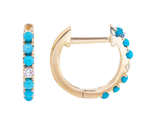 Turquoise & Diamond Hoop Earrings